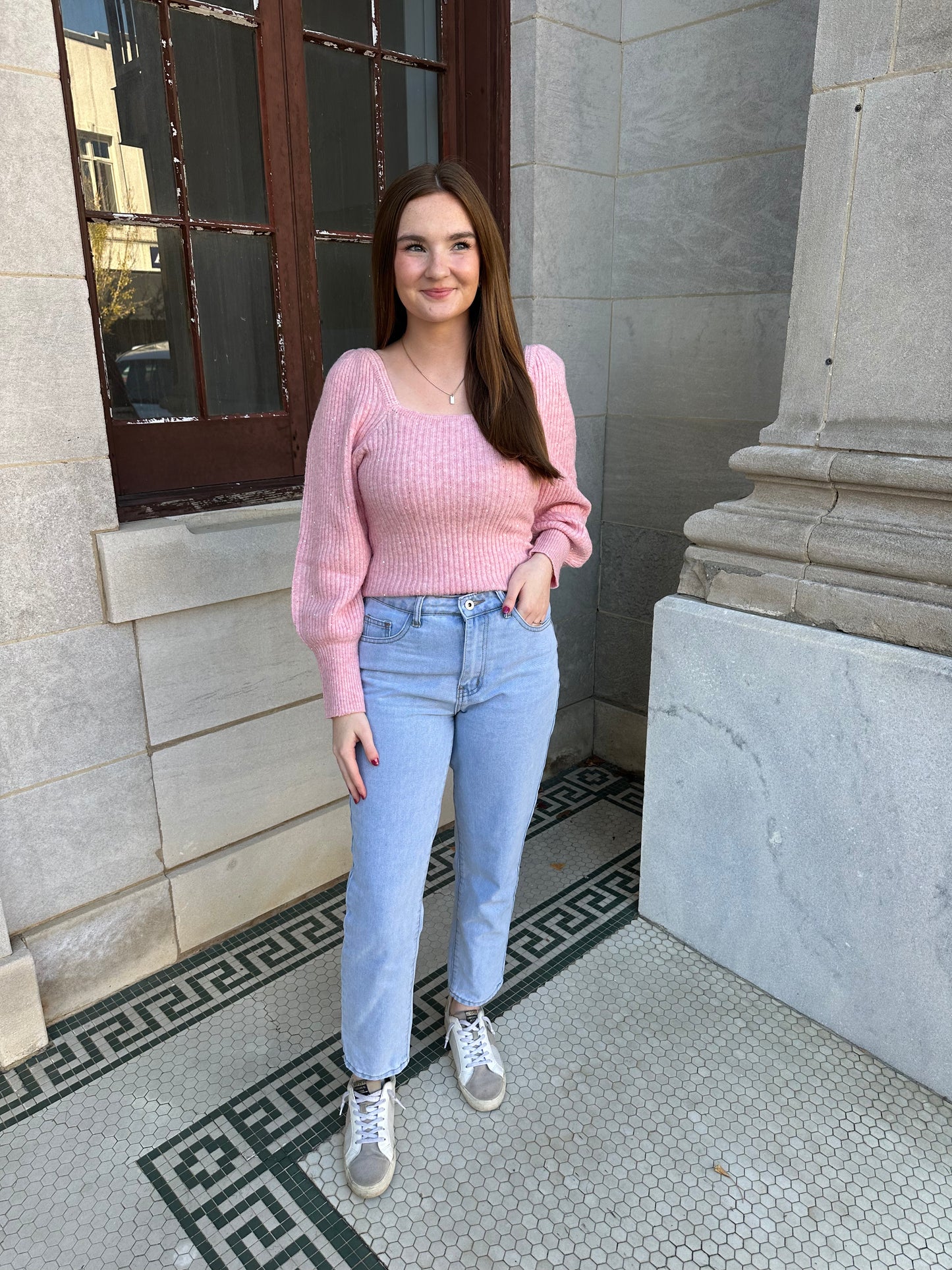 Pink Sweater with Sequin Detail