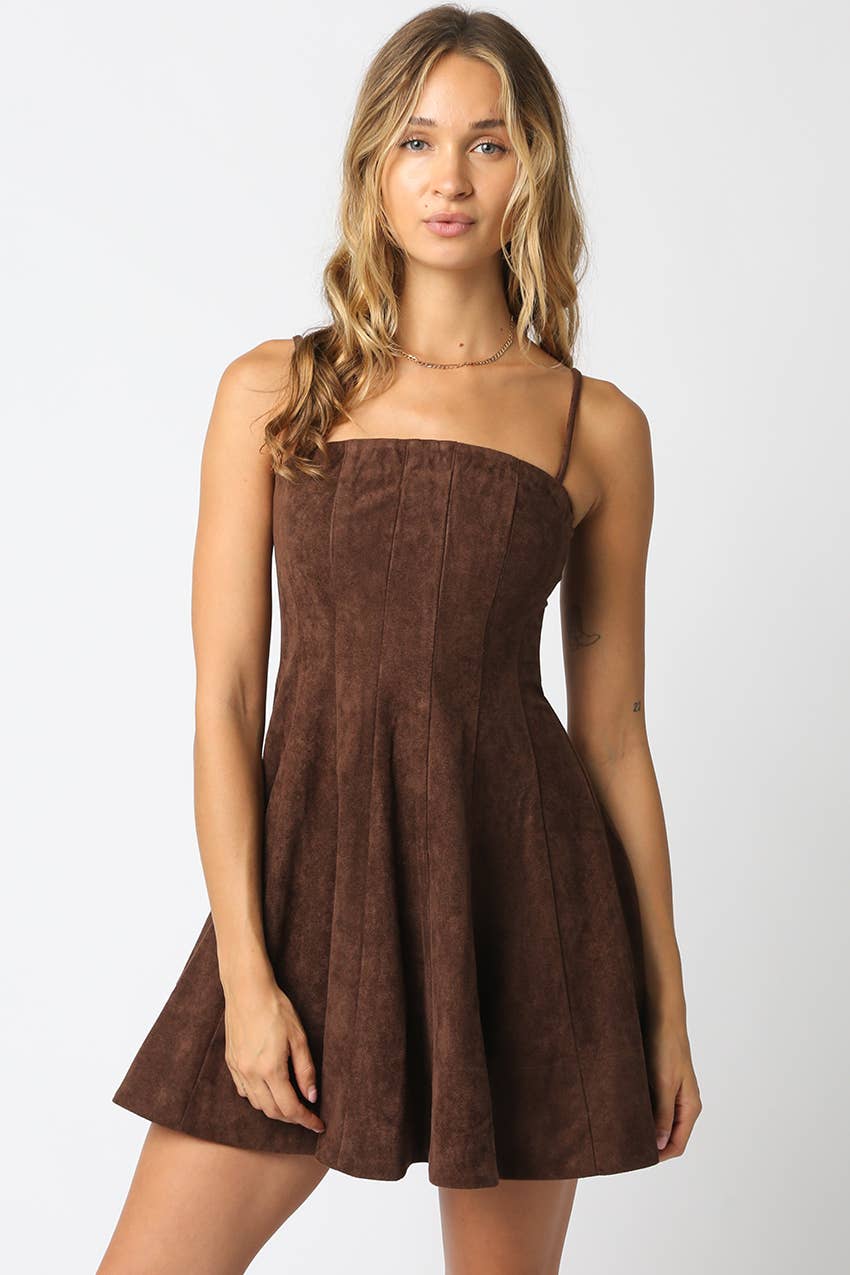 Litzy Suede Dress: Brown / Contemporary / S
