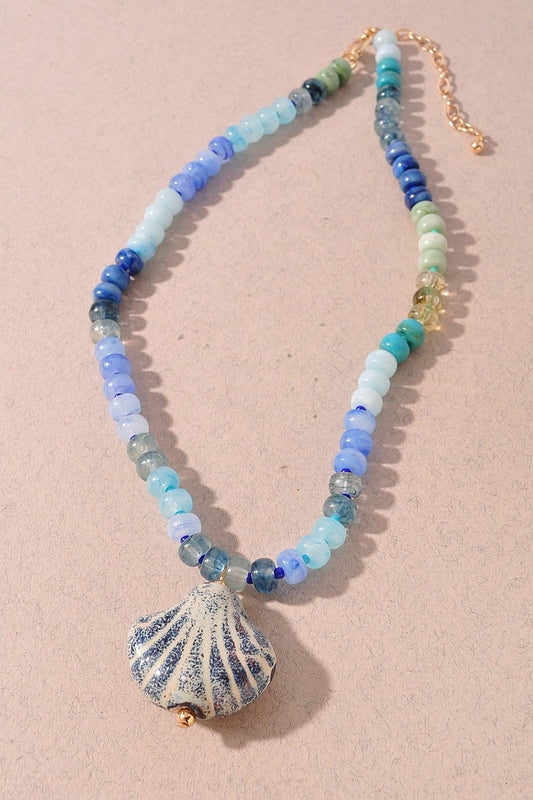Shell Shaped Ceramic Charm Beaded Necklace