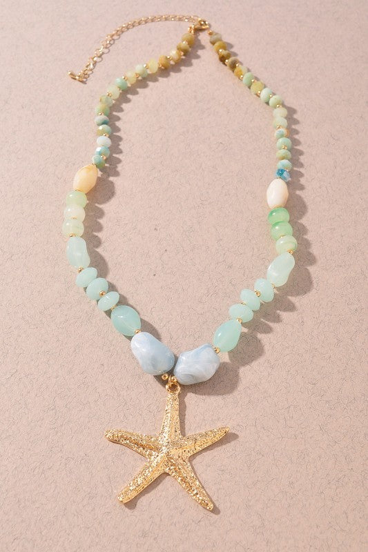 Starfish Pendant Color Bead Necklace