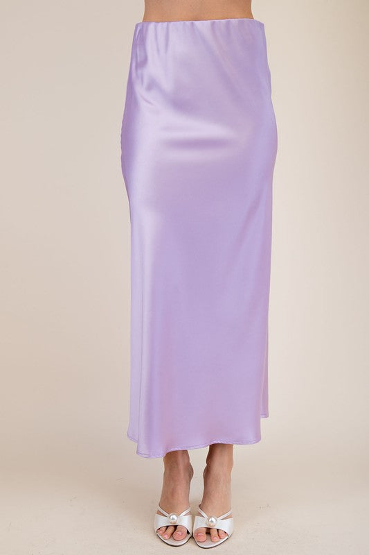 Lavender Satin Midi Skirt