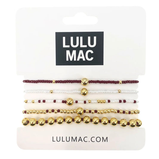 LULU MAC Maroon/White Bracelet Set