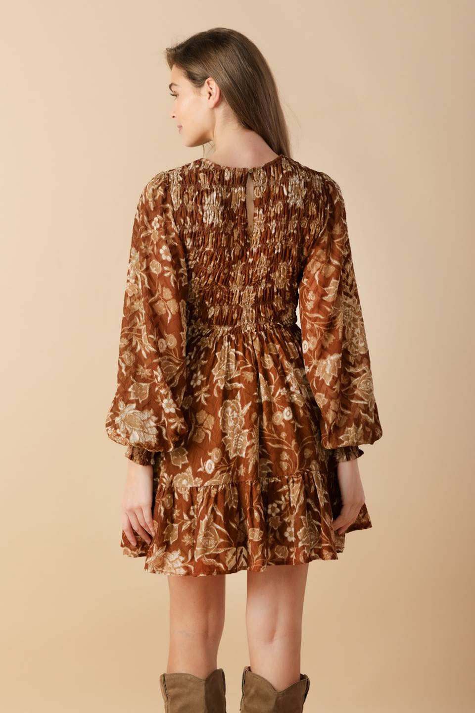 A printed woven mini dress - ID21854: Brown / Contemporary / S