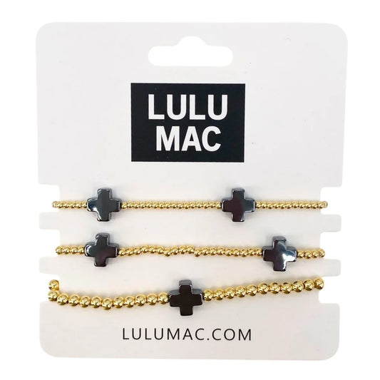 LULU MAC Black Cross Bracelet Set